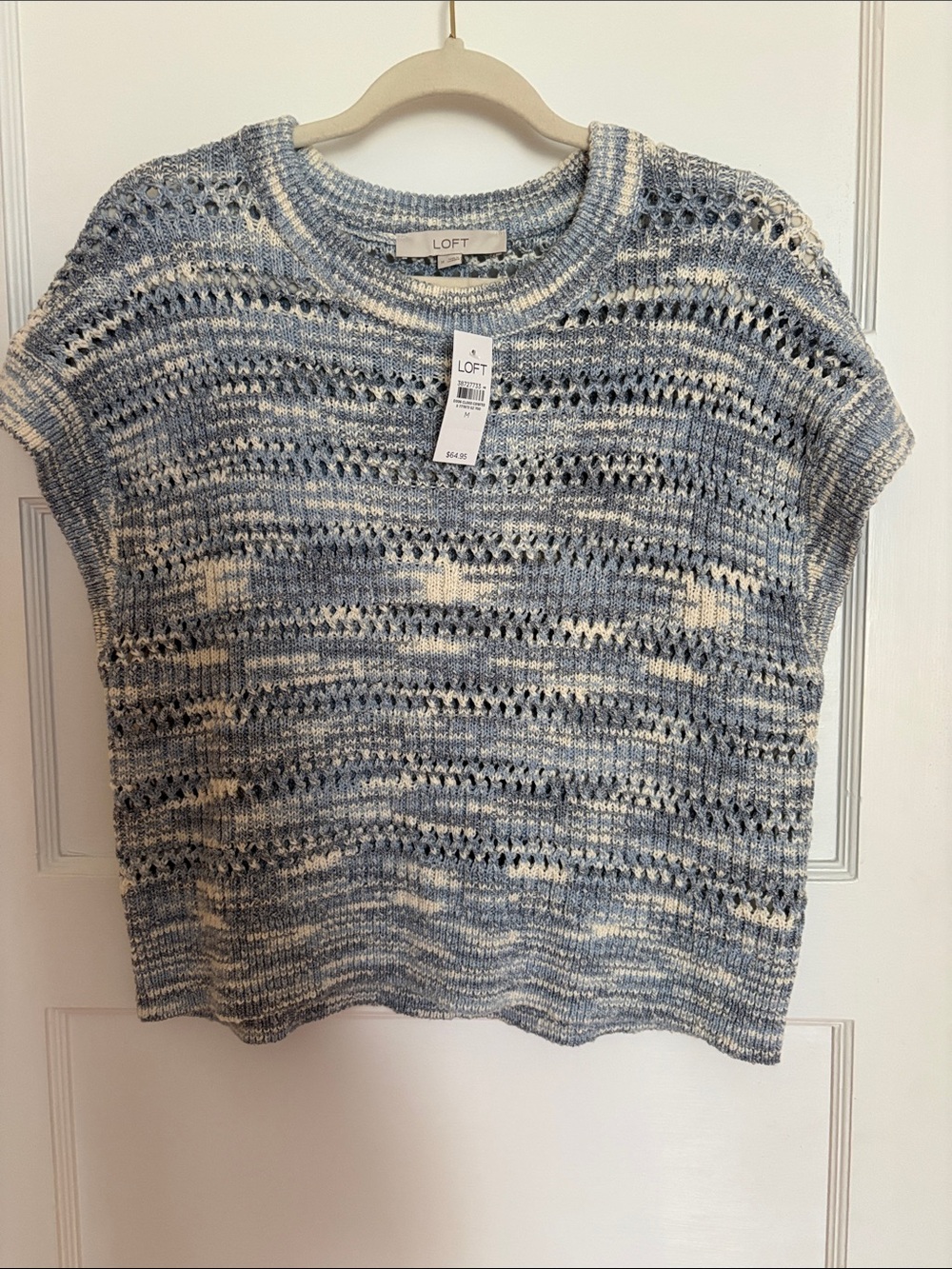 LOFT New Blue & Cream Open Weave Sleeveless Top. Size M. Cotton and Acrylic.